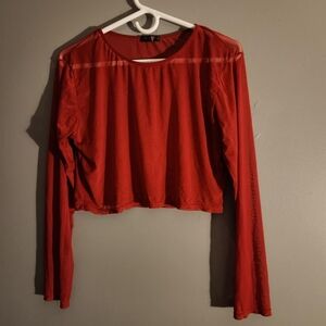 Adore Me Red Long-Sleeve Mesh Crop Top